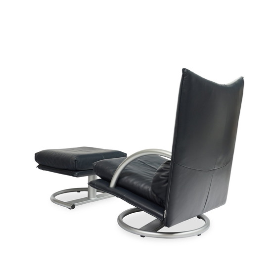 Image 1 of Rolf Benz Bmp 418 Torino Fauteuil & Kruk | Donkerblauw leer