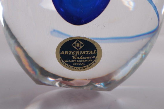 Image 1 of artcristal bohemia Paperweight eivorm met blauwe druppel