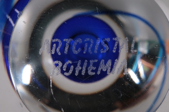 Image 1 of artcristal bohemia Paperweight eivorm met blauwe druppel