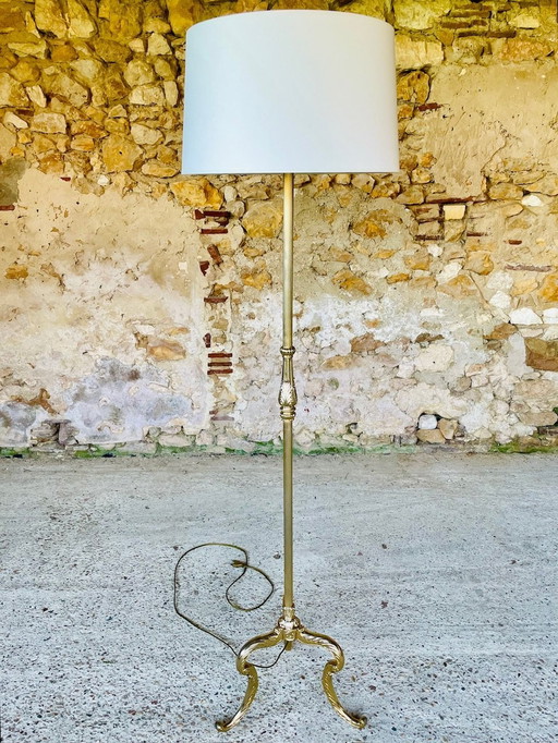 Vintage staande lamp met verguld messing decor, 1960S