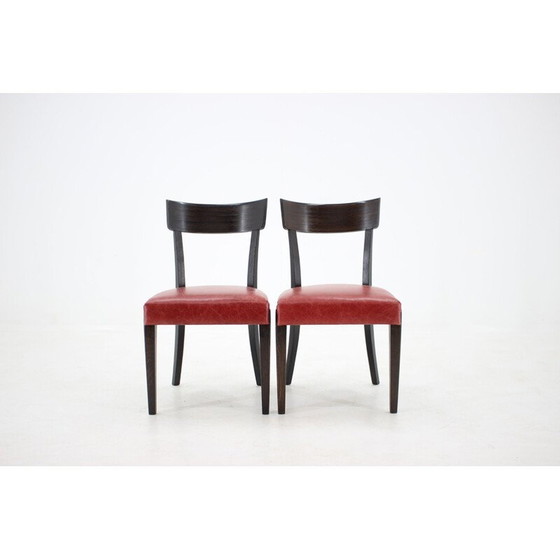 Image 1 of Set van 4 vintage roodleren eetkamerstoelen voor Up, Tsjecho-Slowakije 1950