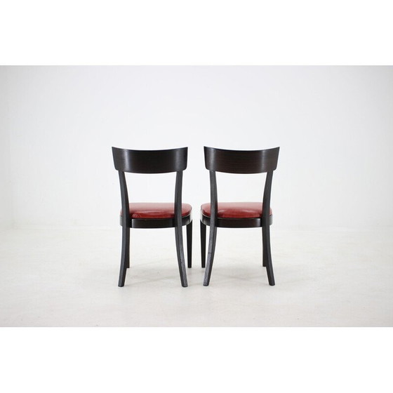 Image 1 of Set van 4 vintage roodleren eetkamerstoelen voor Up, Tsjecho-Slowakije 1950