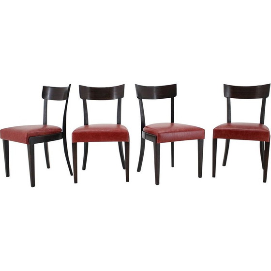Image 1 of Set van 4 vintage roodleren eetkamerstoelen voor Up, Tsjecho-Slowakije 1950