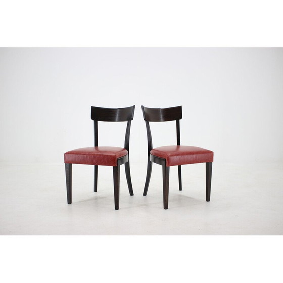 Image 1 of Set van 4 vintage roodleren eetkamerstoelen voor Up, Tsjecho-Slowakije 1950