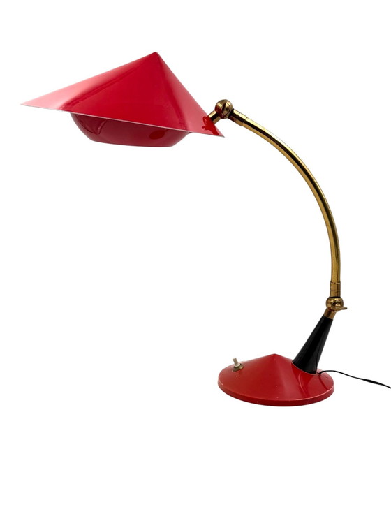 Image 1 of Mid Century Rode Bureaulamp, Stilux Milaan Italië 1960 ca.