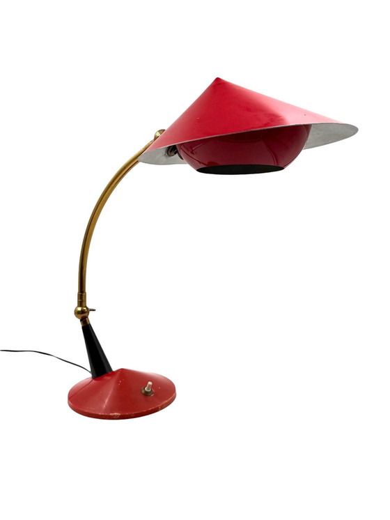 Image 1 of Mid Century Rode Bureaulamp, Stilux Milaan Italië 1960 ca.