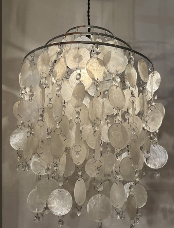Image 1 of Vintage capiz kroonluchter hanglamp schelpen 🐚 