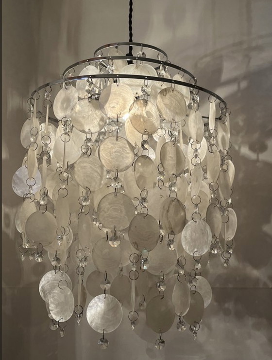 Image 1 of Vintage capiz kroonluchter hanglamp schelpen 🐚 