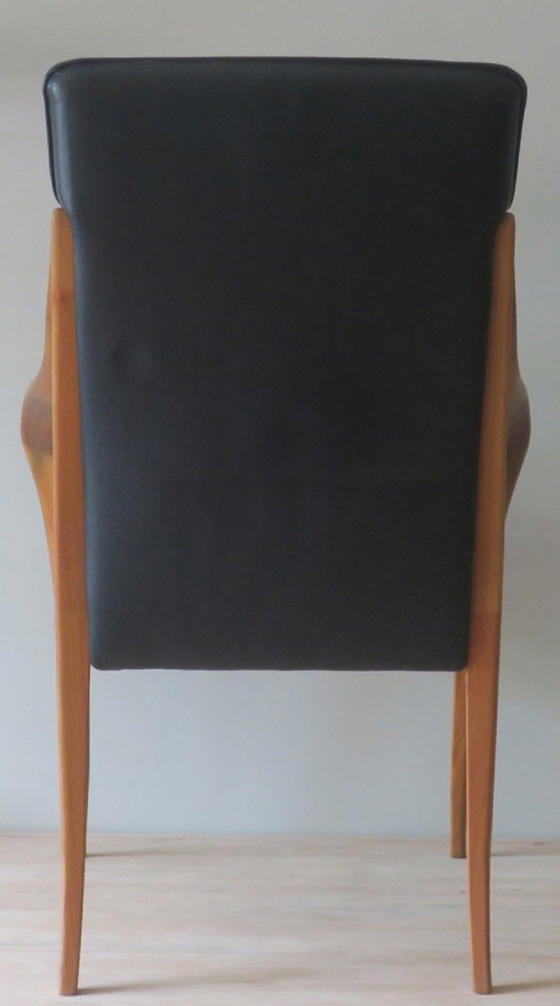 Image 1 of Set van 4 Italiaanse leren en kersenhouten eetkamerstoelen, 1980S