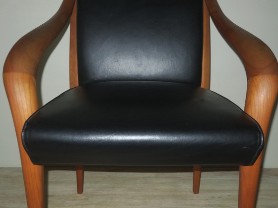 Image 1 of Set van 4 Italiaanse leren en kersenhouten eetkamerstoelen, 1980S