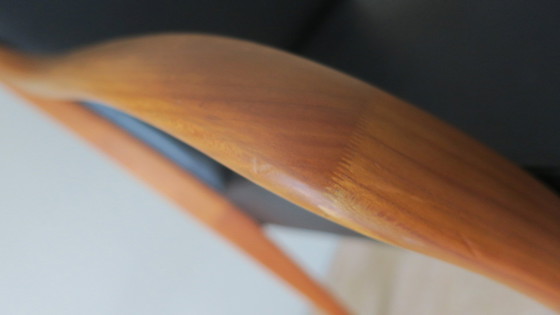 Image 1 of Set van 4 Italiaanse leren en kersenhouten eetkamerstoelen, 1980S