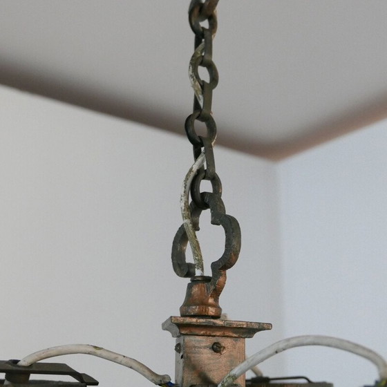 Image 1 of Vintage kroonluchter in mat glas en gepatineerd messing, Engeland 1920