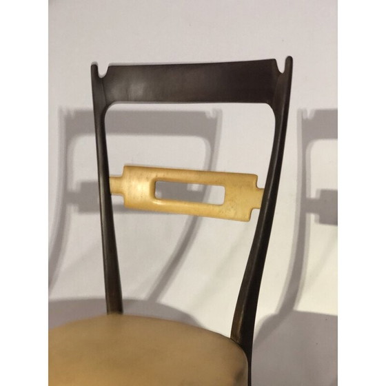 Image 1 of Set van 6 vintage stoelen in donker hout en skai