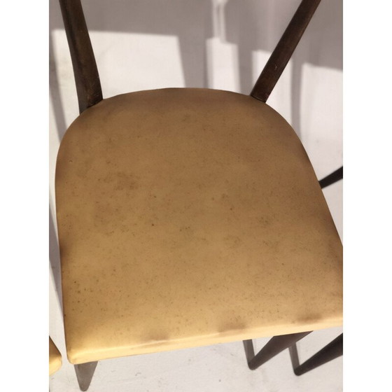 Image 1 of Set van 6 vintage stoelen in donker hout en skai