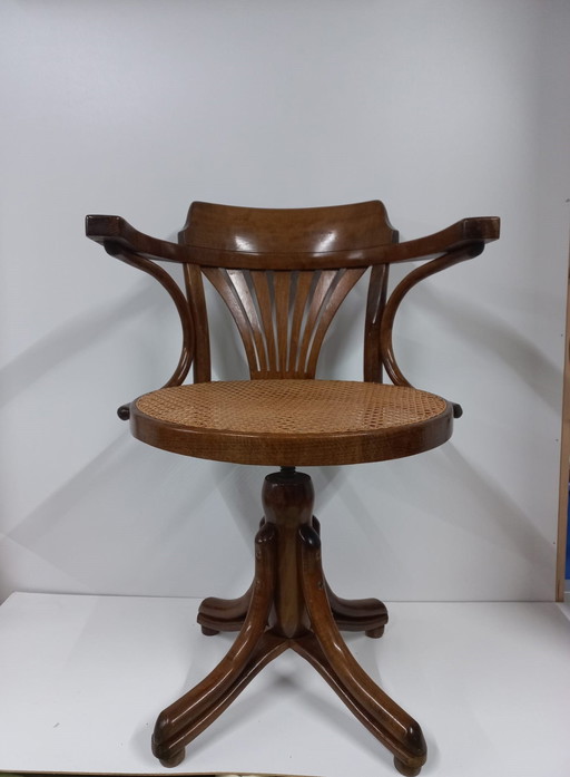 Webbing bureaustoel Thonet stijl gebogen hout/in hoogte verstelbaar