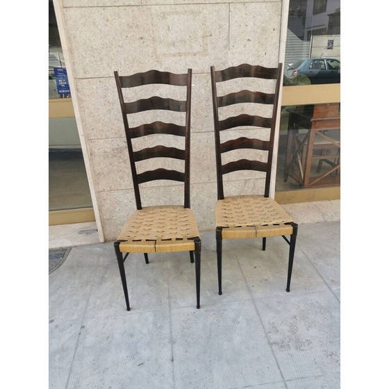 Image 1 of Paar vintage stoelen van beukenhout en touw