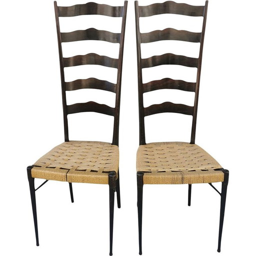 Paar vintage stoelen van beukenhout en touw