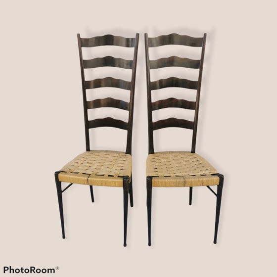 Image 1 of Paar vintage stoelen van beukenhout en touw