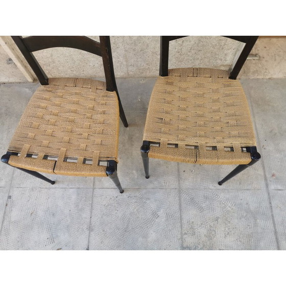 Image 1 of Paar vintage stoelen van beukenhout en touw