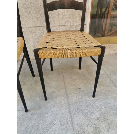 Image 1 of Paar vintage stoelen van beukenhout en touw