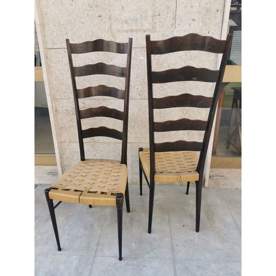 Image 1 of Paar vintage stoelen van beukenhout en touw