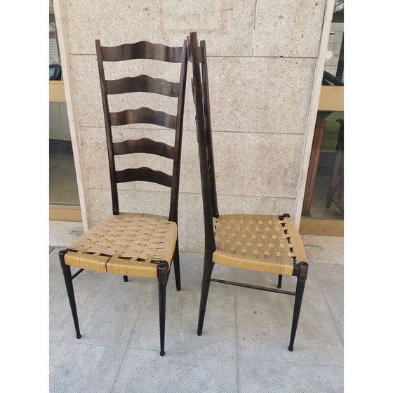 Image 1 of Paar vintage stoelen van beukenhout en touw