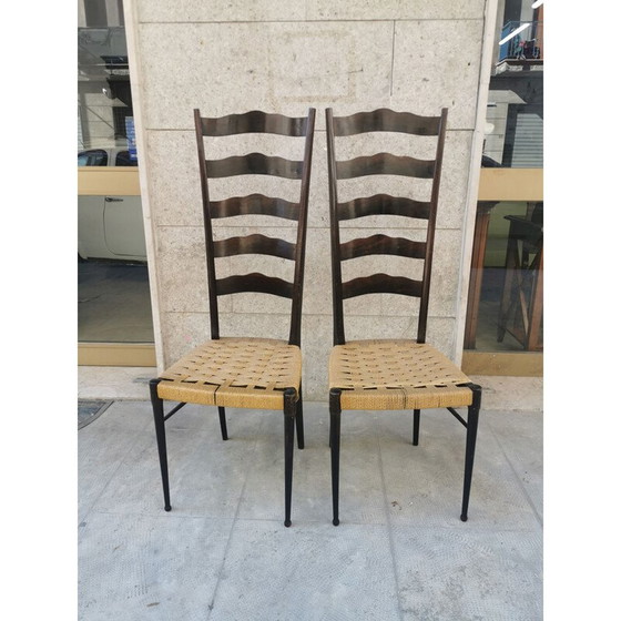 Image 1 of Paar vintage stoelen van beukenhout en touw