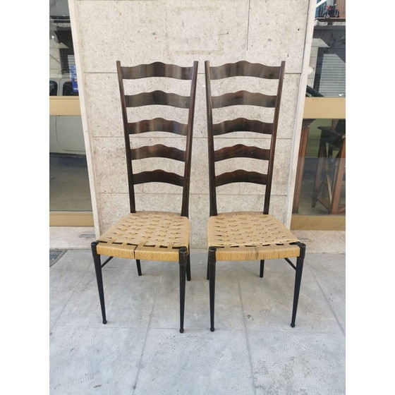 Image 1 of Paar vintage stoelen van beukenhout en touw