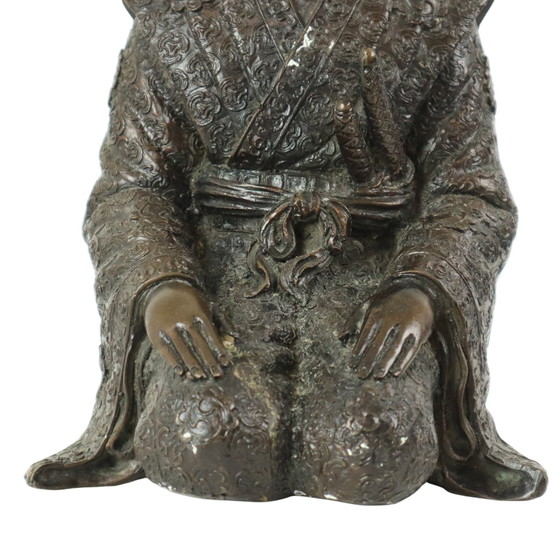 Image 1 of Bronzen Beeld Japanse Krijger Knielende Samoerai 20Ste Eeuw