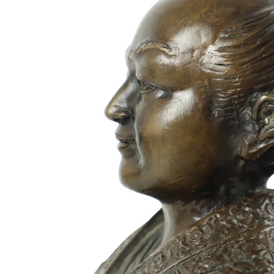 Image 1 of Bronzen Beeld Japanse Krijger Knielende Samoerai 20Ste Eeuw