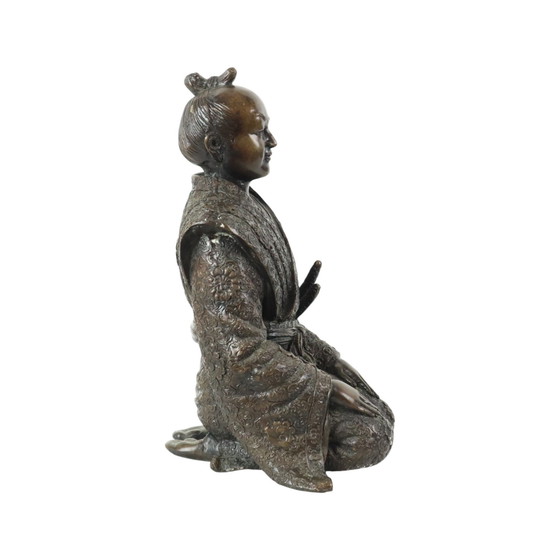 Image 1 of Bronzen Beeld Japanse Krijger Knielende Samoerai 20Ste Eeuw