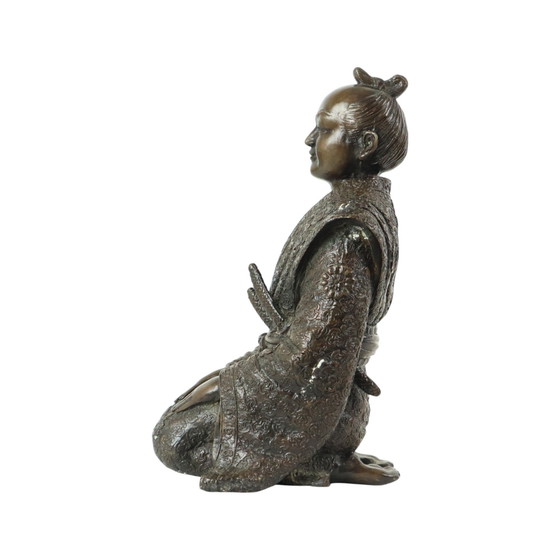 Image 1 of Bronzen Beeld Japanse Krijger Knielende Samoerai 20Ste Eeuw