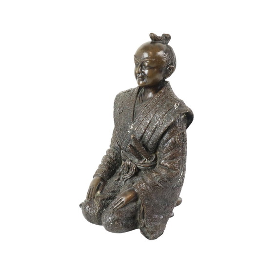 Image 1 of Bronzen Beeld Japanse Krijger Knielende Samoerai 20Ste Eeuw