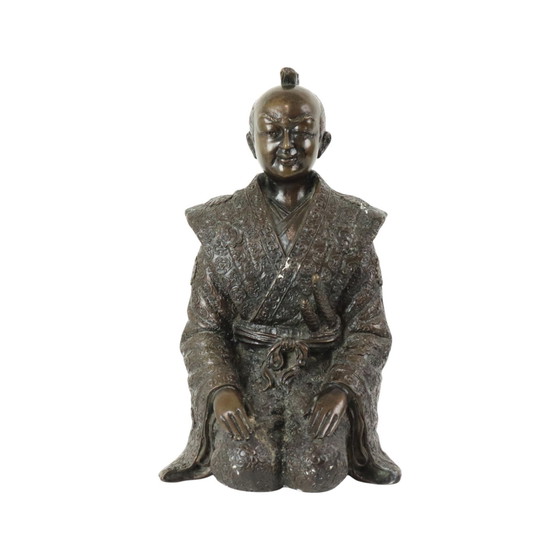 Image 1 of Bronzen Beeld Japanse Krijger Knielende Samoerai 20Ste Eeuw