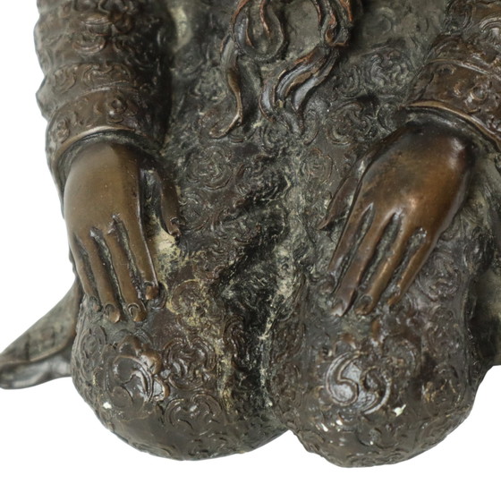 Image 1 of Bronzen Beeld Japanse Krijger Knielende Samoerai 20Ste Eeuw