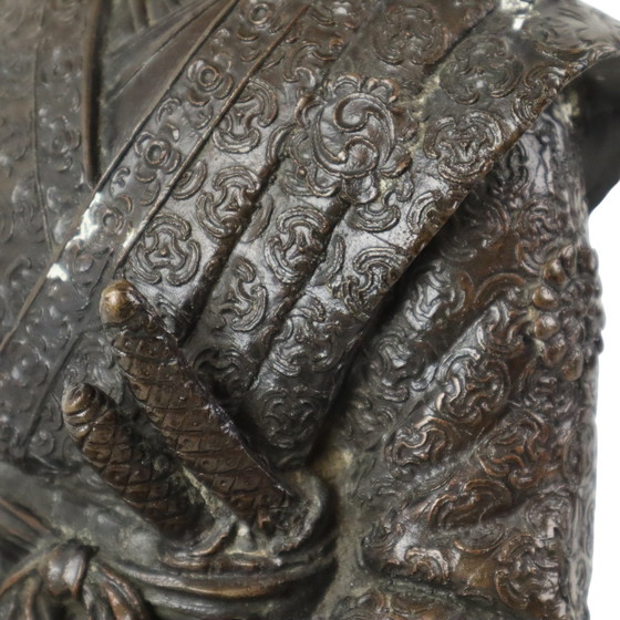 Image 1 of Bronzen Beeld Japanse Krijger Knielende Samoerai 20Ste Eeuw