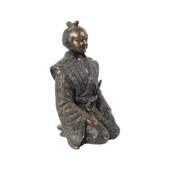Image 1 of Bronzen Beeld Japanse Krijger Knielende Samoerai 20Ste Eeuw
