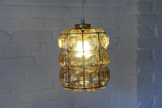 Image 1 of Amberkleurige facet glazen hanglamp