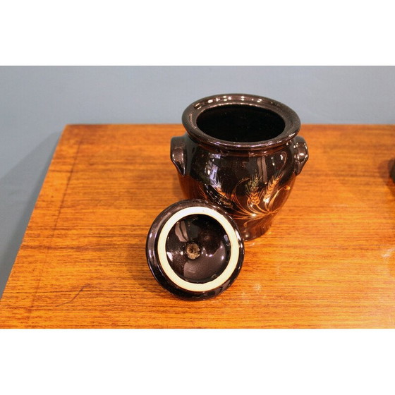 Image 1 of Vintage zwart gelakte vaas met gouden decoratie, Frankrijk 1970