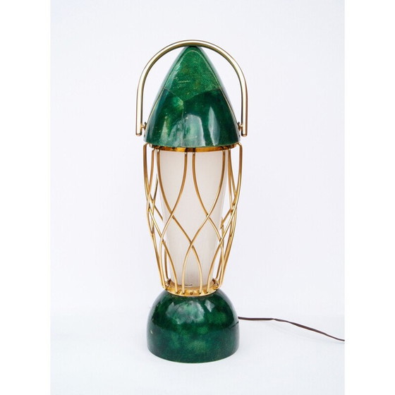 Image 1 of Groene vintage lamp in hout en messing van Aldo Tura, 1960