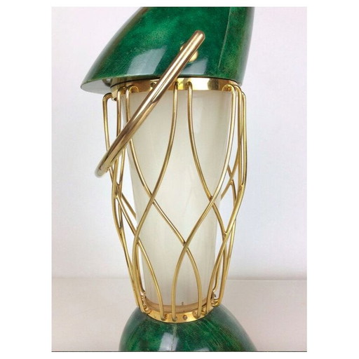 Groene vintage lamp in hout en messing van Aldo Tura, 1960