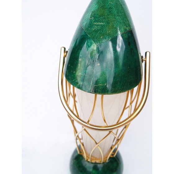 Image 1 of Groene vintage lamp in hout en messing van Aldo Tura, 1960