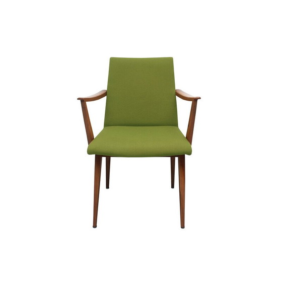 Image 1 of Vintage fauteuil in kersenhout en groene stof, jaren 1950