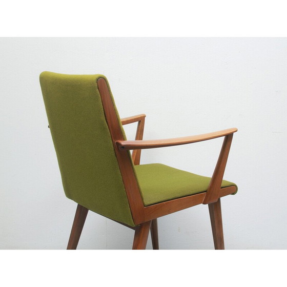 Image 1 of Vintage fauteuil in kersenhout en groene stof, jaren 1950