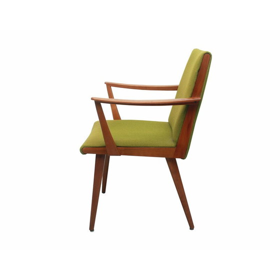 Image 1 of Vintage fauteuil in kersenhout en groene stof, jaren 1950