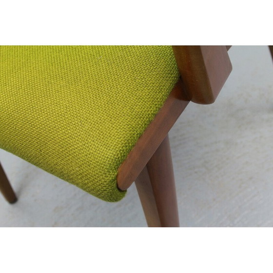 Image 1 of Vintage fauteuil in kersenhout en groene stof, jaren 1950