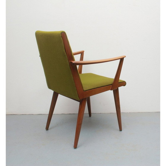 Image 1 of Vintage fauteuil in kersenhout en groene stof, jaren 1950