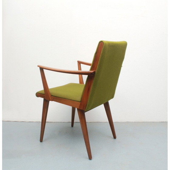 Image 1 of Vintage fauteuil in kersenhout en groene stof, jaren 1950
