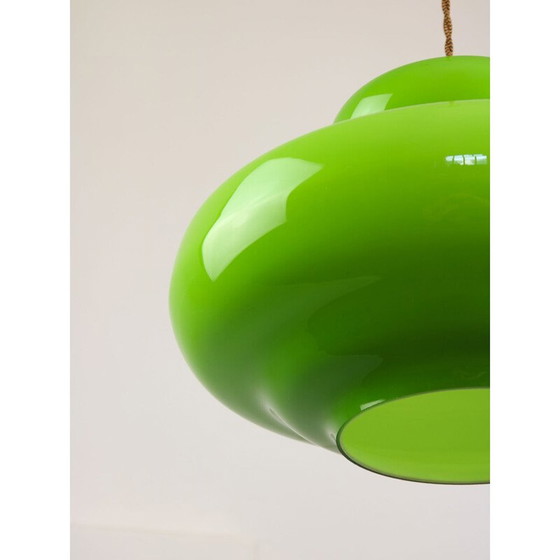 Image 1 of Vintage hanglamp van groen glas en messing, Italië