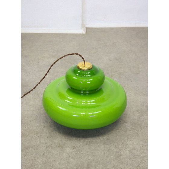 Image 1 of Vintage hanglamp van groen glas en messing, Italië